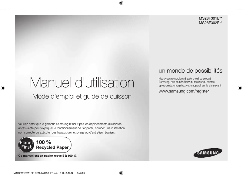 Page 1 de la notice Manuel utilisateur Samsung MS28F301EAW