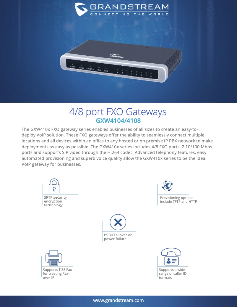 Page 1 de la notice Fiche technique Grandstream GXW4108
