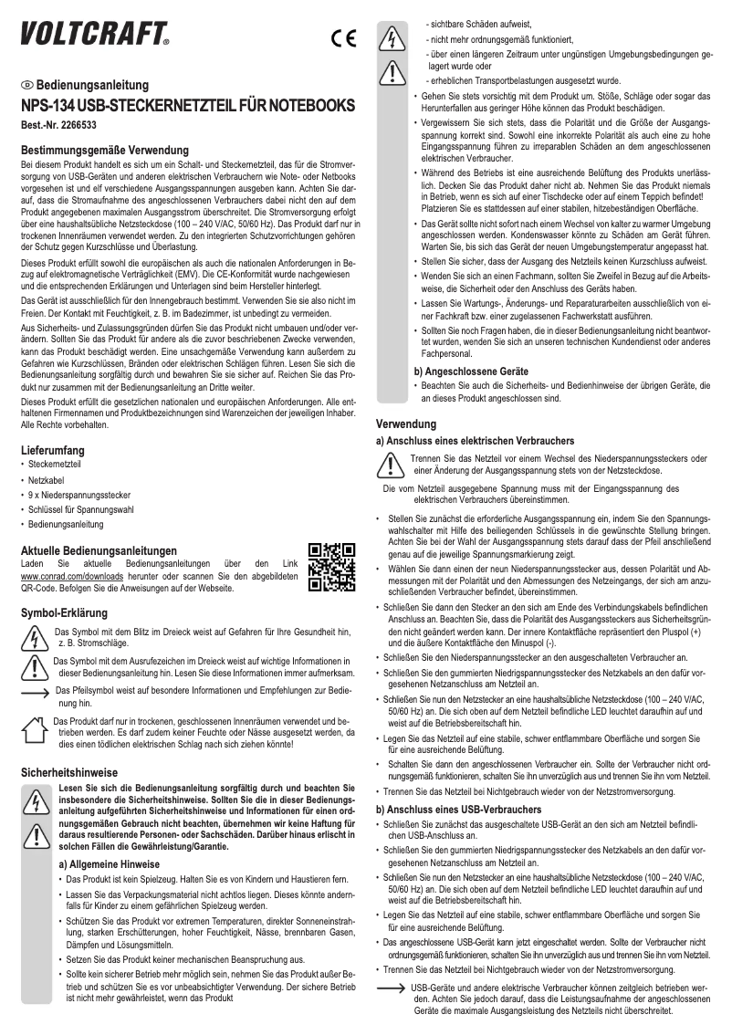 Page 1 de la notice Manuel utilisateur Voltcraft NPS-134