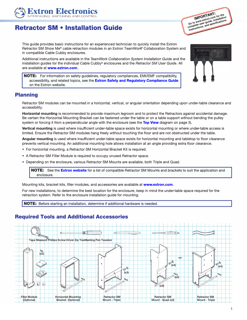 Page n°1 - Manuel utilisateur Extron Retractor SM HDMI