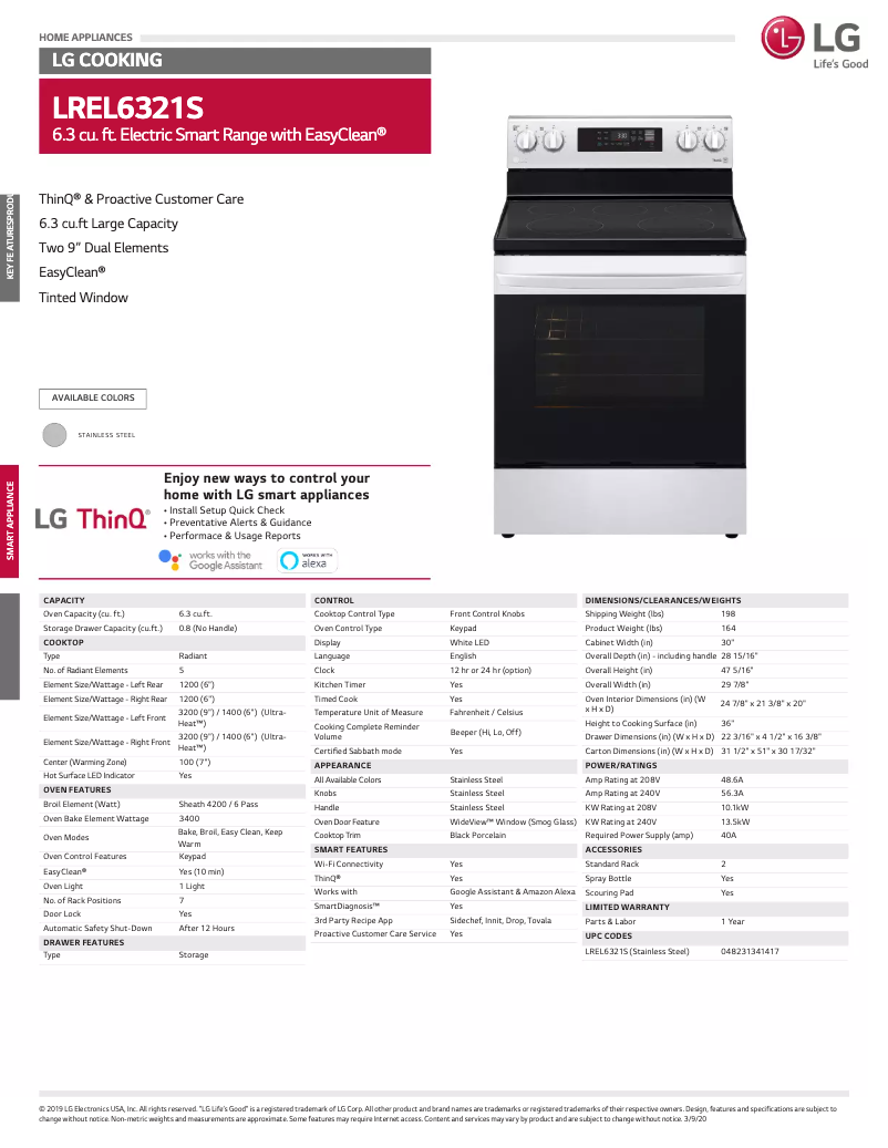 Page 1 de la notice Fiche technique LG LREL6321S