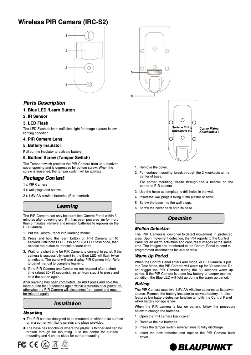 Page 1 de la notice Manuel utilisateur Blaupunkt IRC-S2