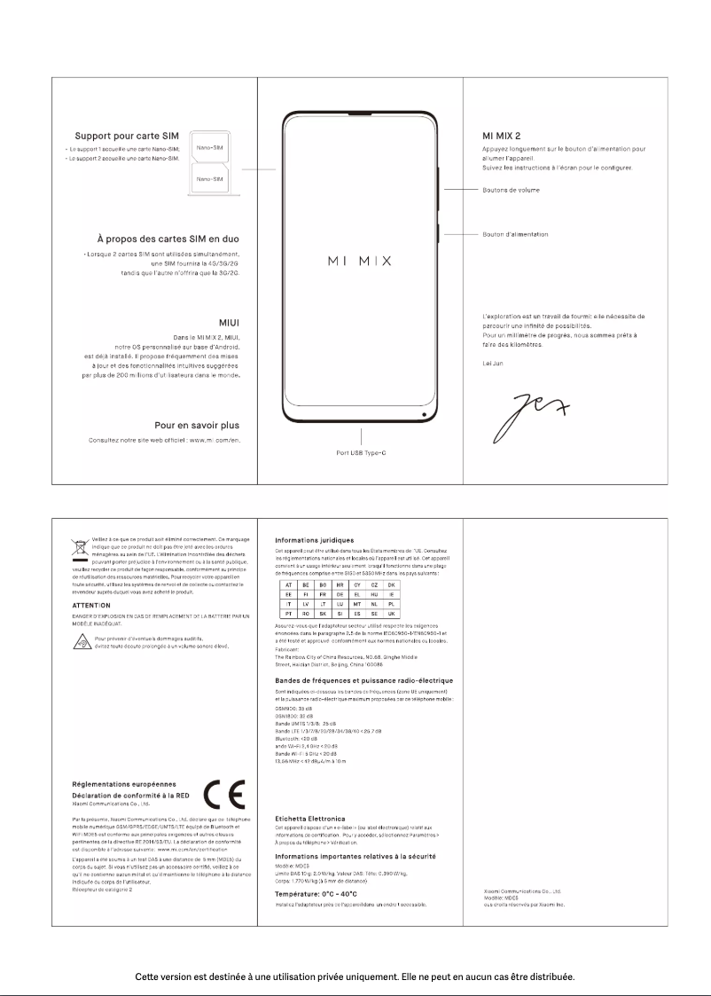 Image de la première page du manuel de l'appareil Mi Mix 2