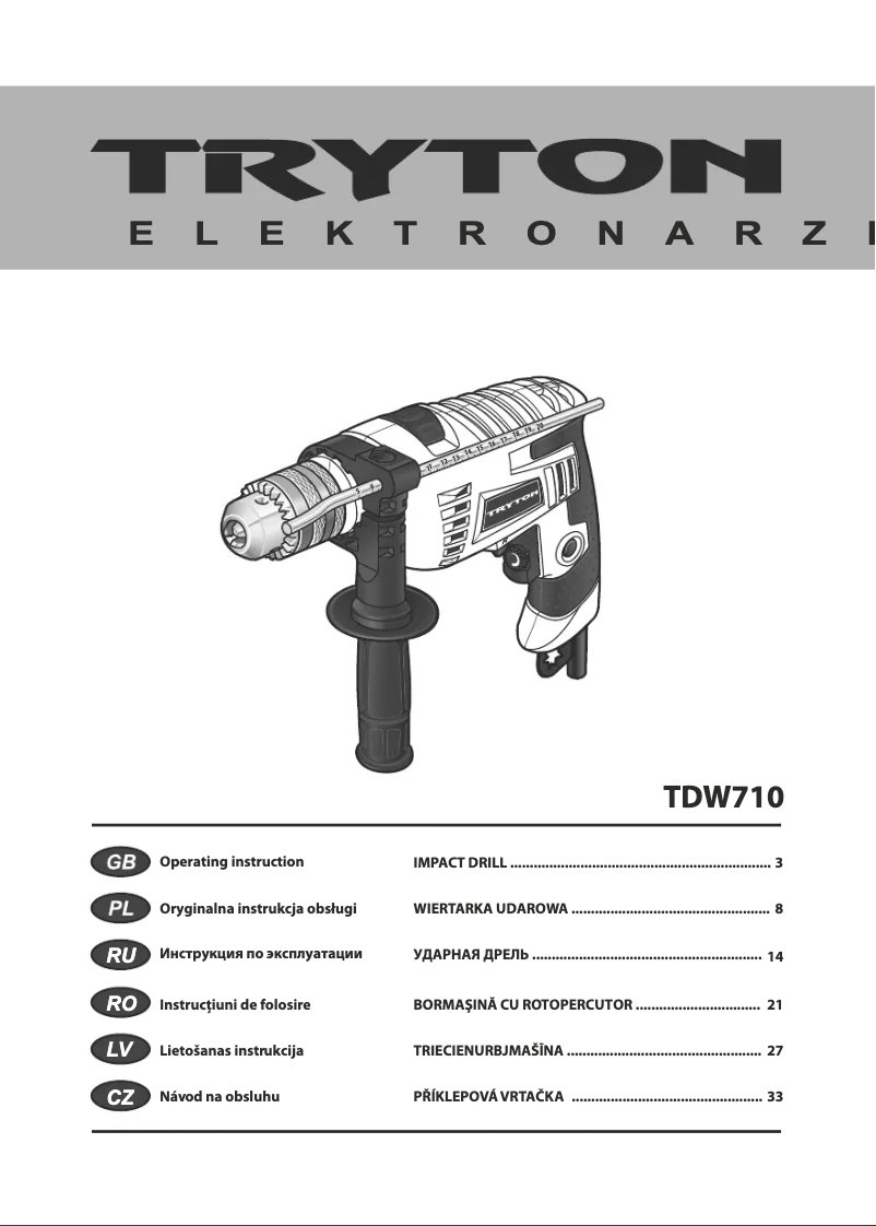 Page n°1 - Manuel utilisateur Tryton TDW710
