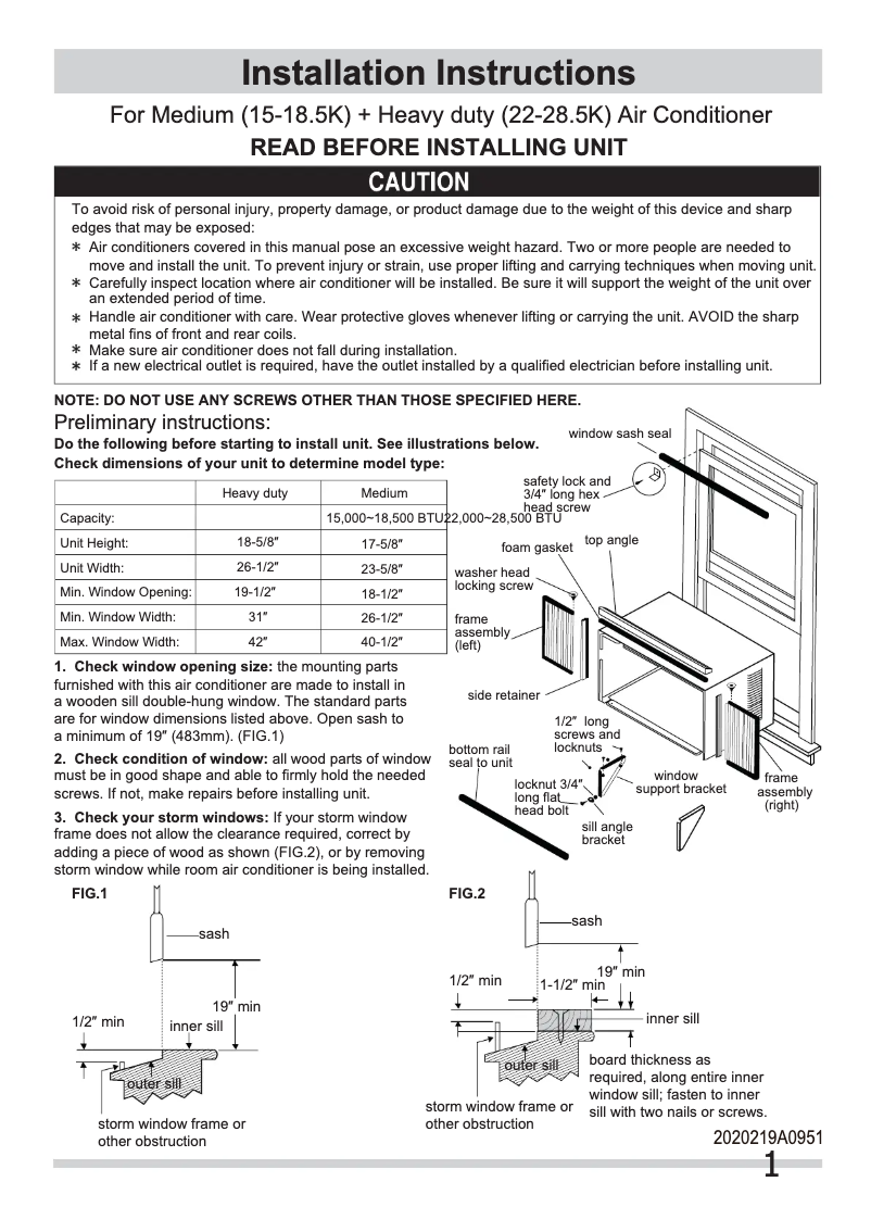 Page 1 de la notice Guide d'installation Frigidaire FRA25EST2