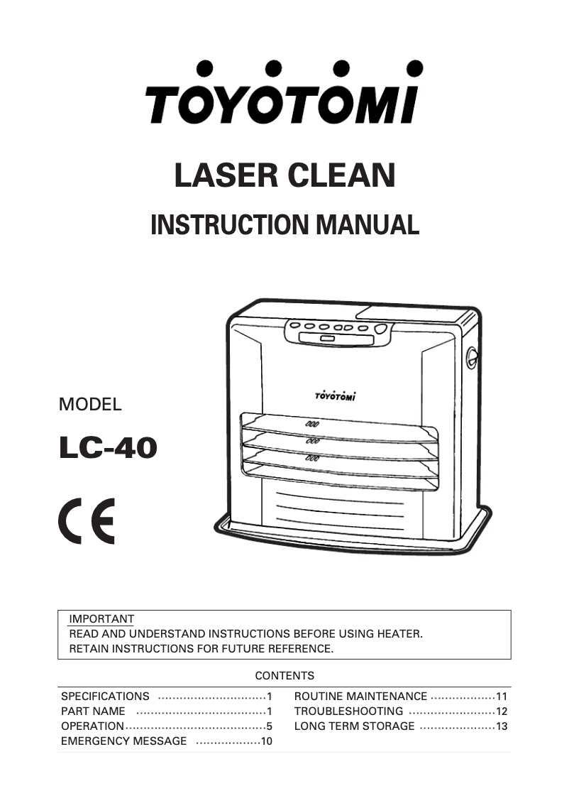 Page 1 de la notice Manuel utilisateur Toyotomi LC-40