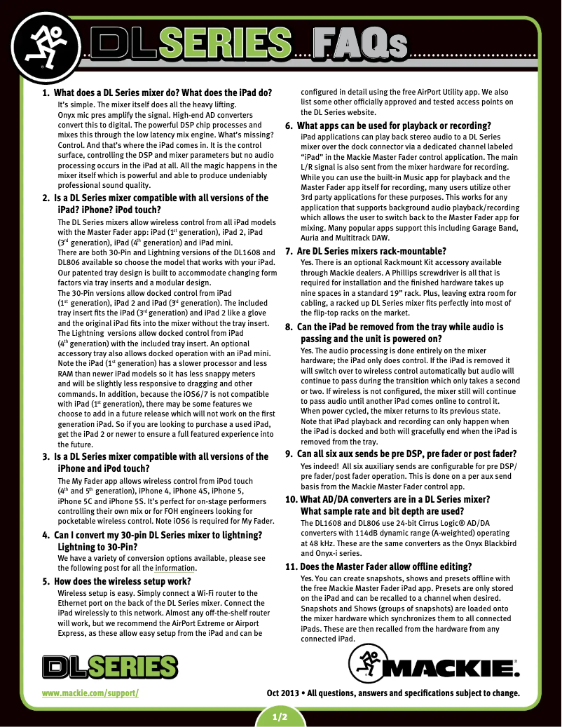 Page n°1 - FAQ Mackie DL16S