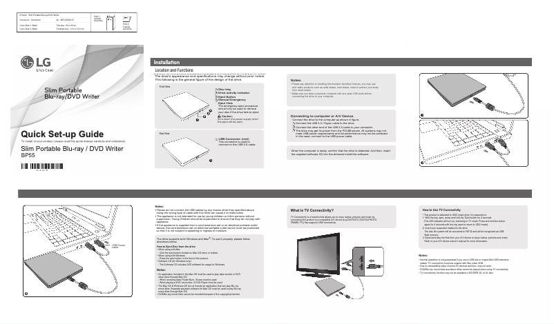 Page 1 de la notice Manuel utilisateur LG BP55