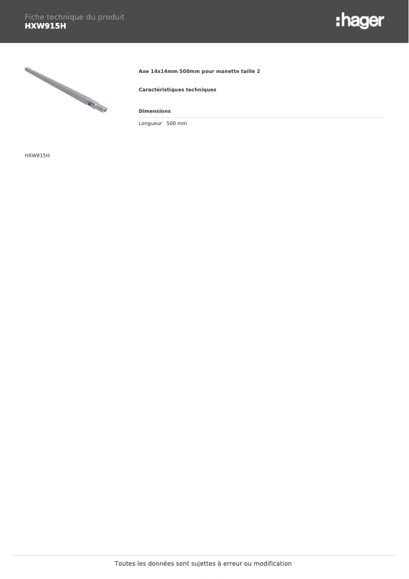 Page n°1 - Fiche technique Hager HXW915H