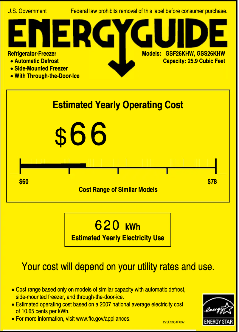 Page 1 of the manual Energy Label GE GSF26KHWBB