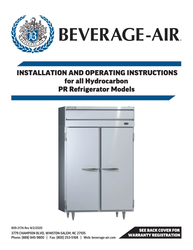 Page 1 de la notice Manuel utilisateur Beverage-Air PRD2HC-1AHS