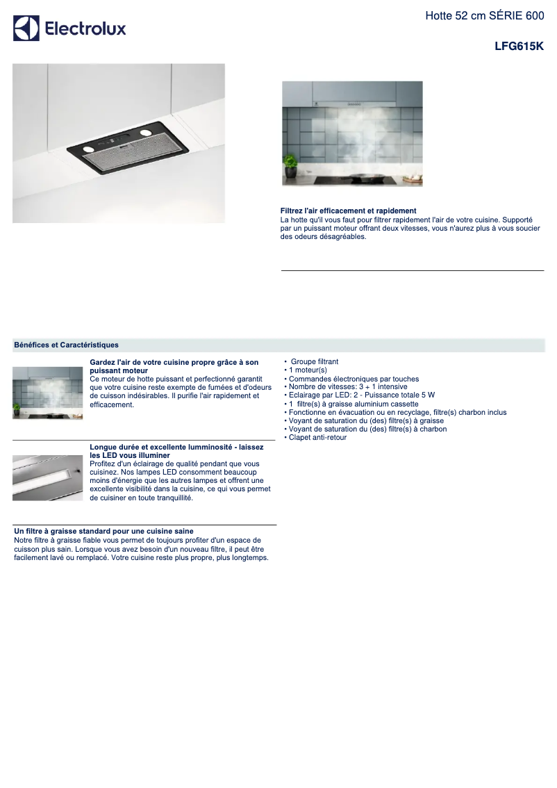 Page n°1 - Fiche technique Electrolux LFG615K