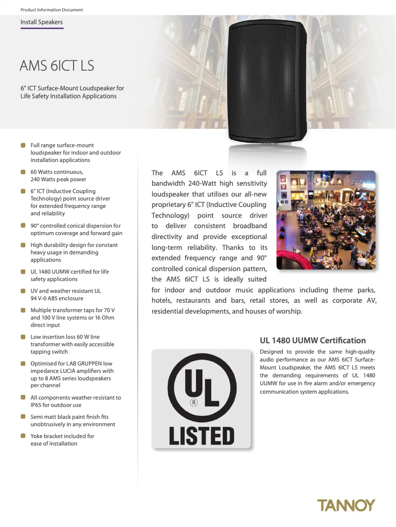 Page 1 de la notice Fiche technique Tannoy AMS 6ICT LS