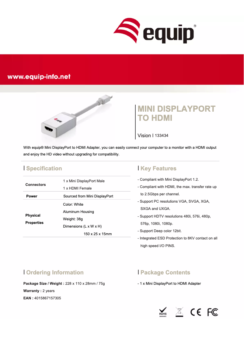 Page 1 de la notice Manuel utilisateur Equip Mini DisplayPort
