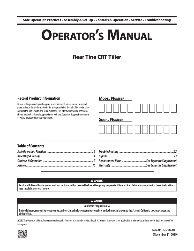 Page 1 de la notice Manuel utilisateur Craftsman CMXGVAM1144036