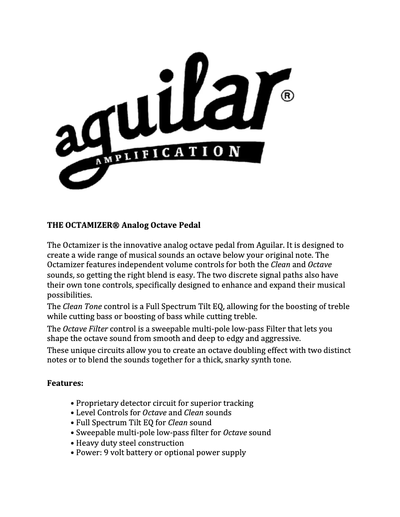 Page 1 de la notice Manuel utilisateur Aguilar Octamizer II