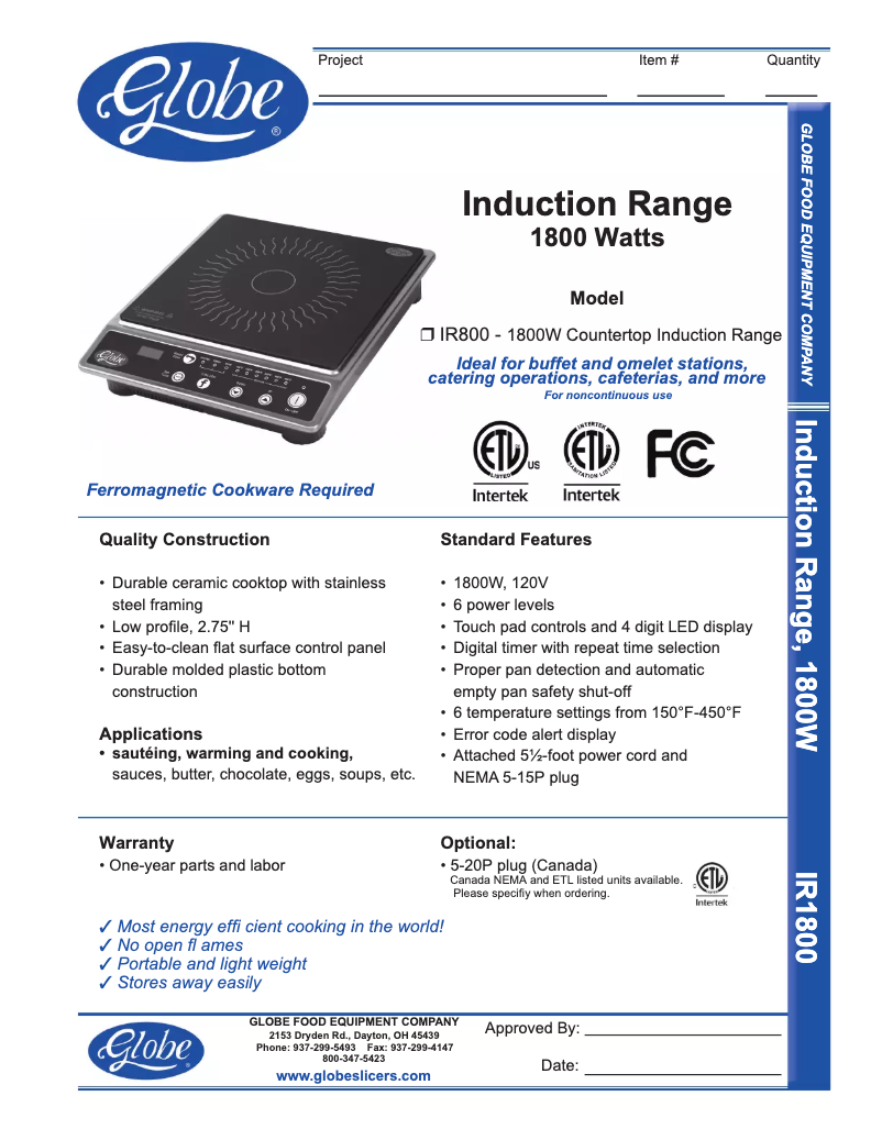 Page 1 de la notice Manuel d'utilisation et d'entretien Globe IR1800