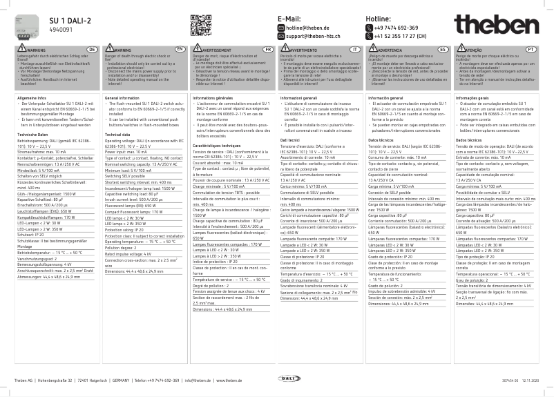 Page n°1 - Manuel utilisateur Theben SU 1 DALI-2