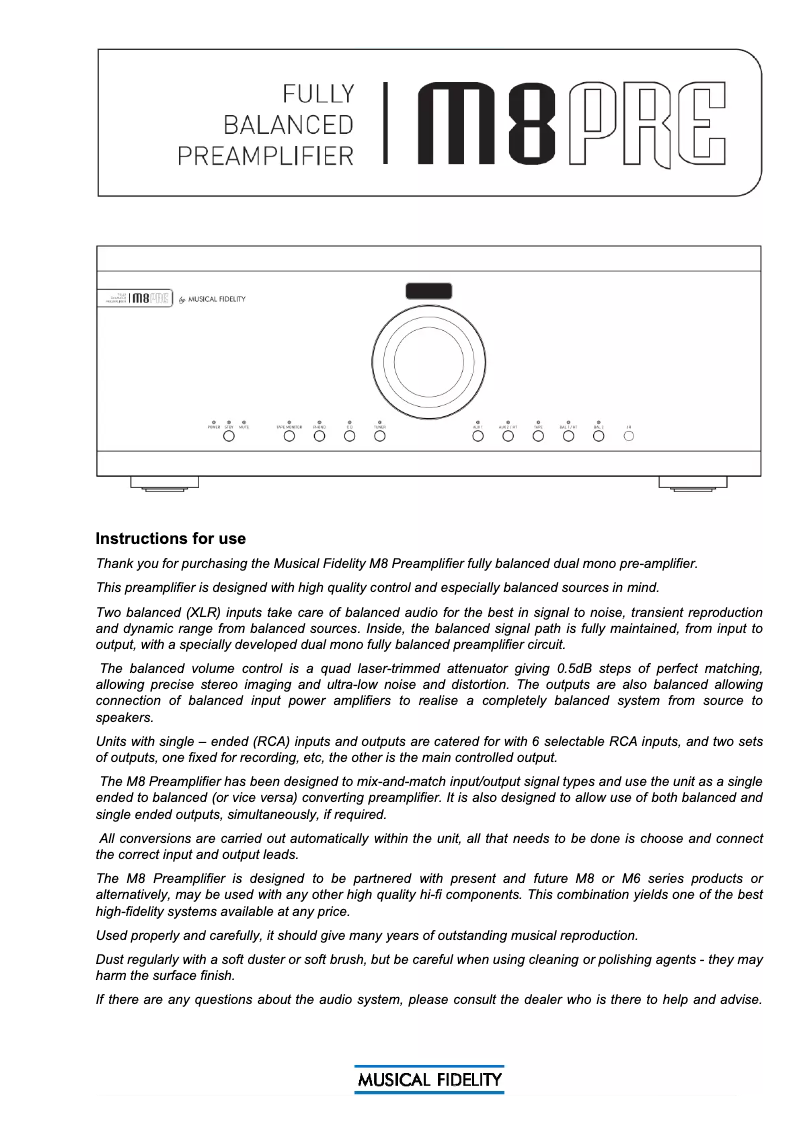 Image de la première page du manuel de l'appareil M8 PRE
