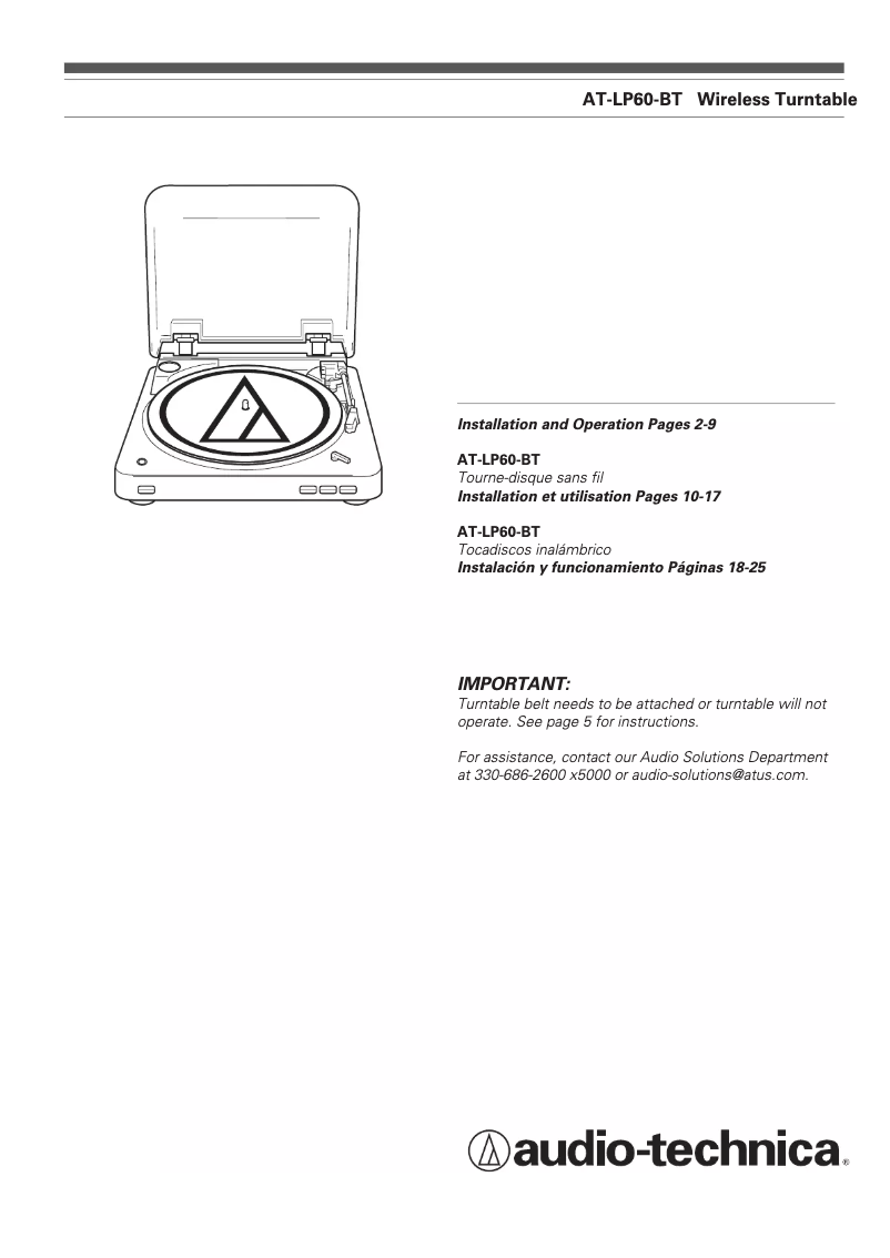 Page 1 de la notice Manuel utilisateur Audio-Technica AT-LP60-BT