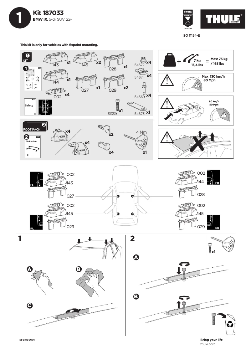 Page 1 de la notice Manuel utilisateur Thule Kit 187033