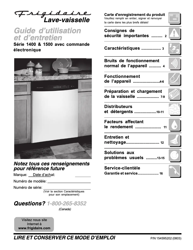 Page 1 de la notice Manuel utilisateur Frigidaire FDB1100RHS