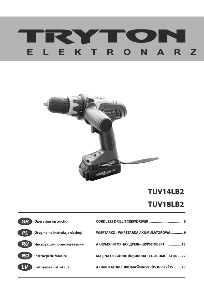 Page 1 de la notice Manuel utilisateur Tryton TUV18LB2