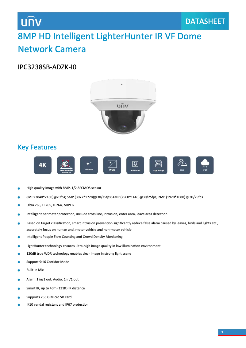 Page n°1 - Fiche technique UniView IPC3238SB-ADZK-I0