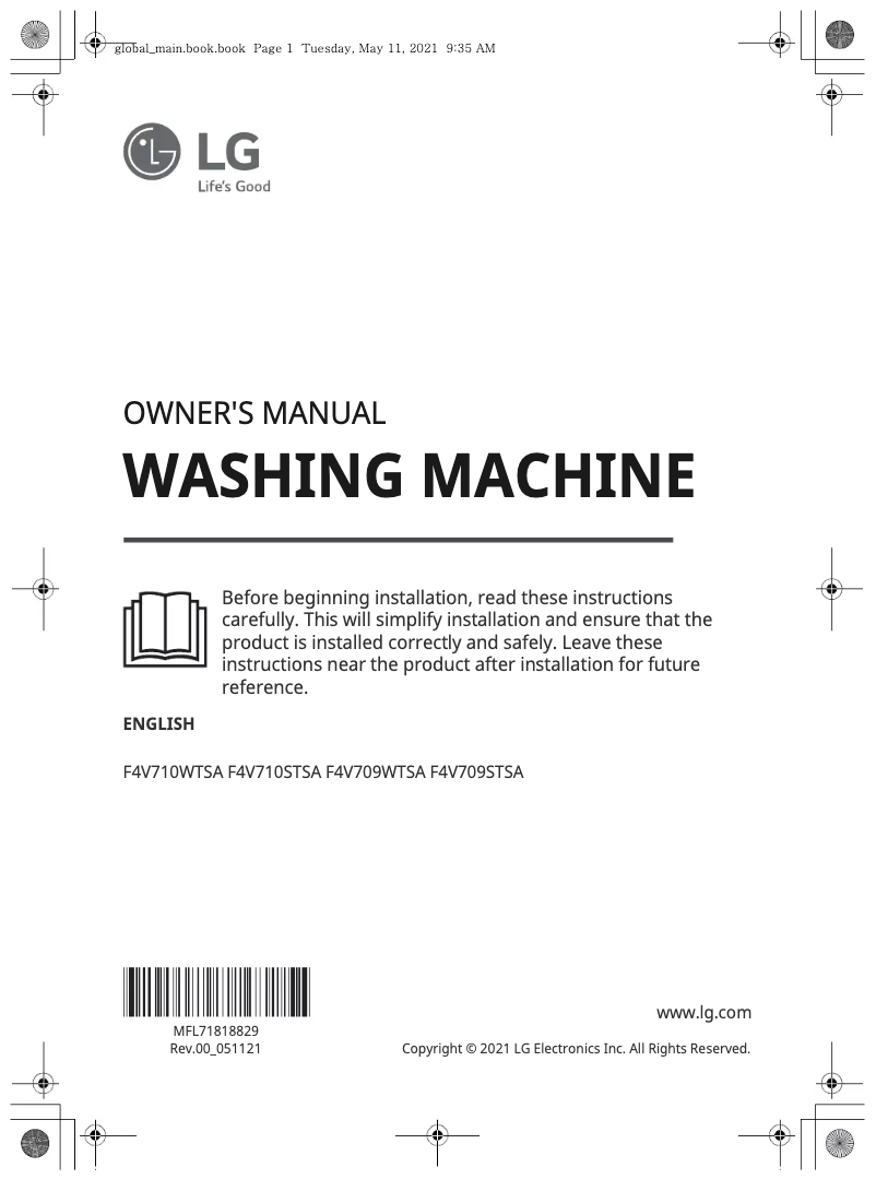 Page n°1 - Manuel utilisateur LG F4V710WTSA