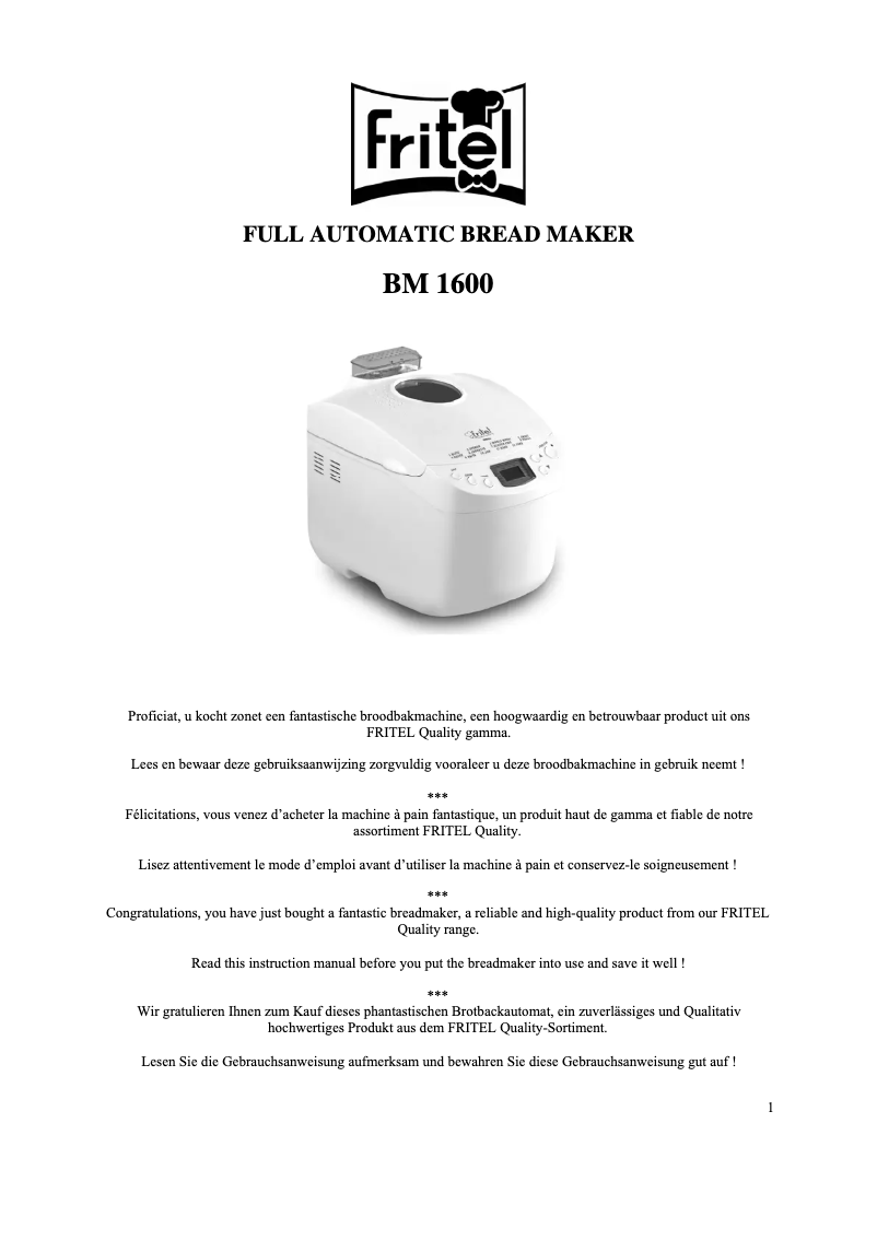 Page n°1 - Manuel utilisateur Fritel BM1600