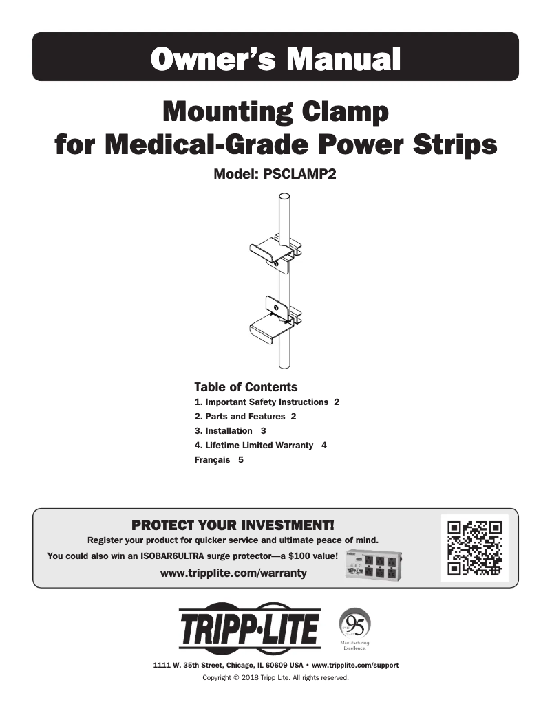 Page 1 de la notice Manuel utilisateur Tripp Lite PSCLAMP2