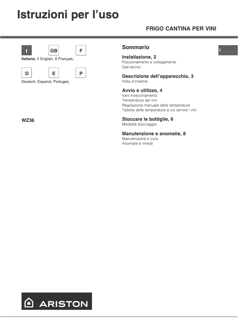 Page n°1 - Manuel utilisateur Ariston Thermo WZ 36