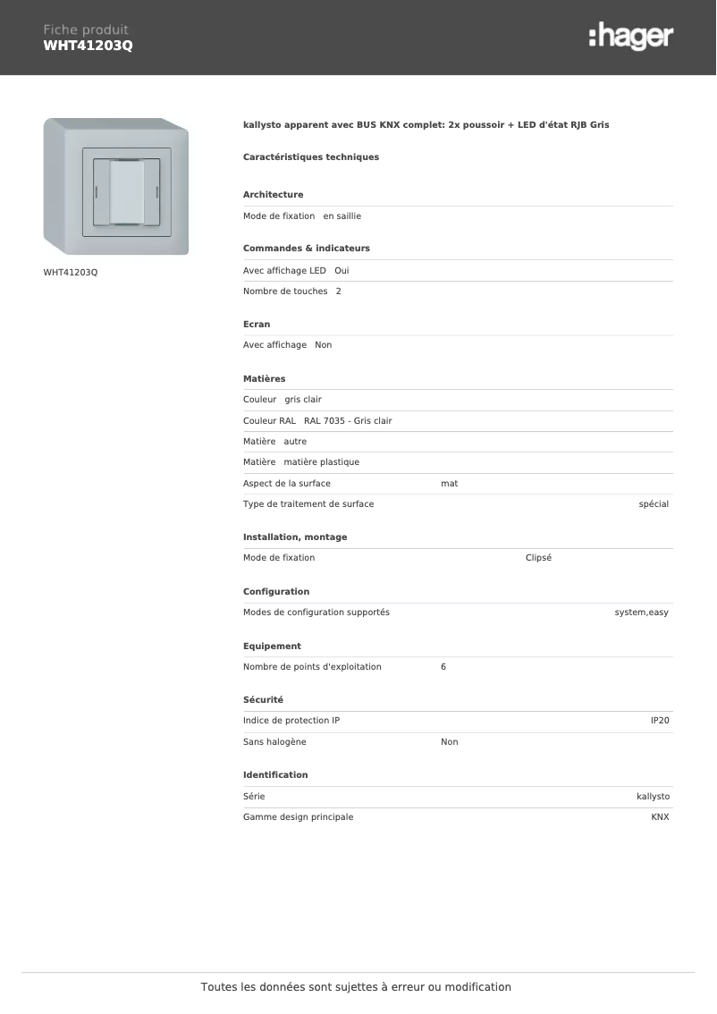 Image de la première page du manuel de l'appareil WHT41203Q