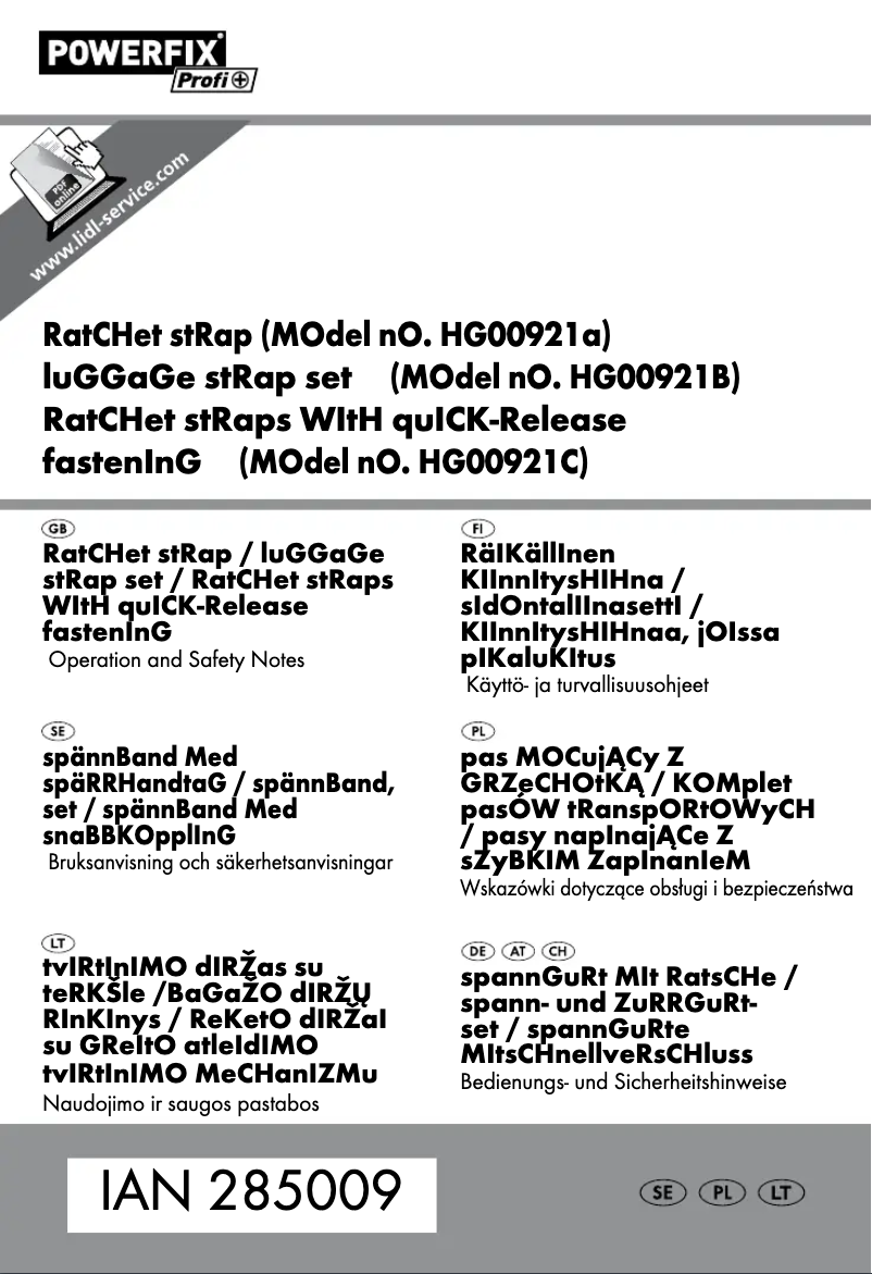 Image de la première page du manuel de l'appareil HG00921A