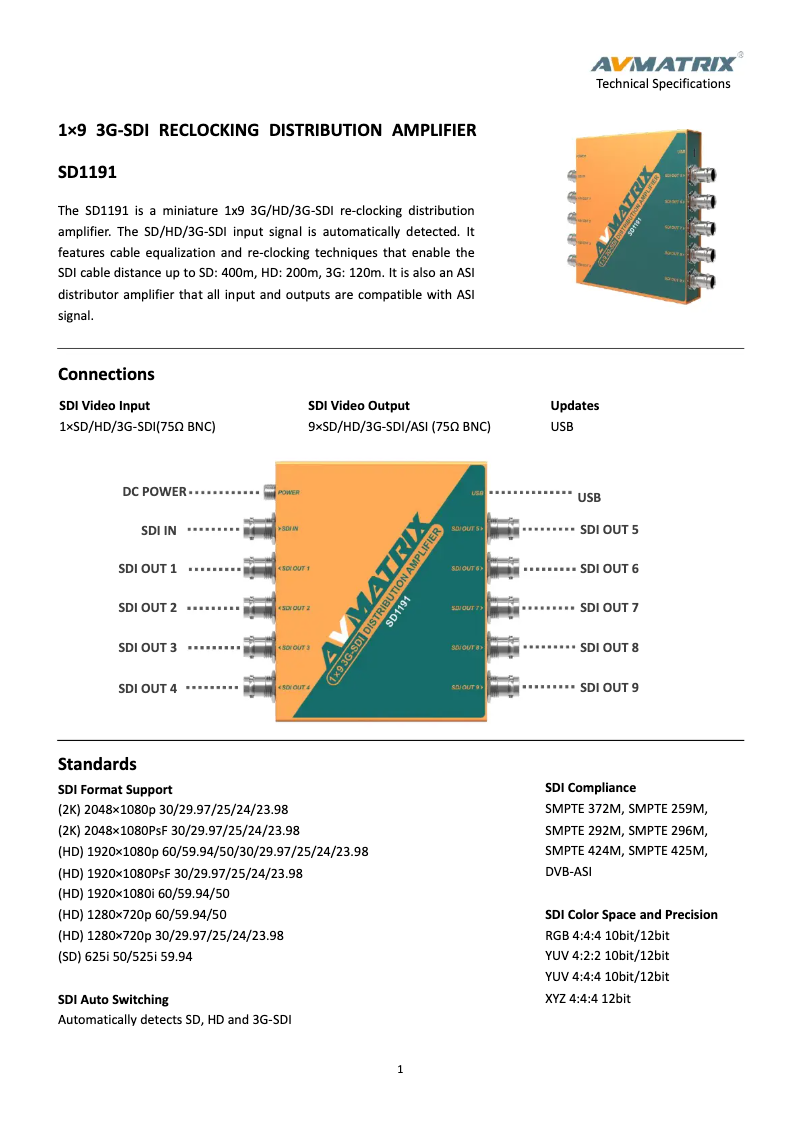 Page n°1 - Manuel utilisateur AVMATRIX SD-1191