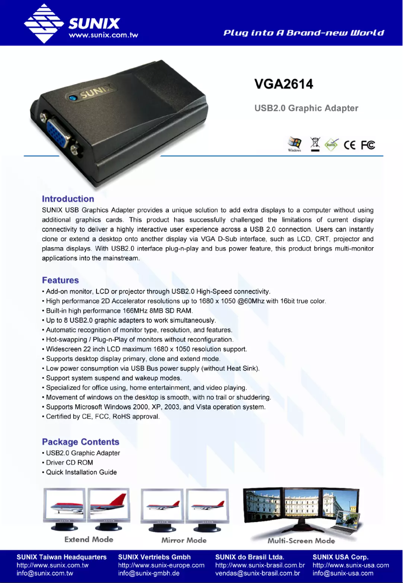 Page n°1 - Manuel utilisateur Sunix VGA2614