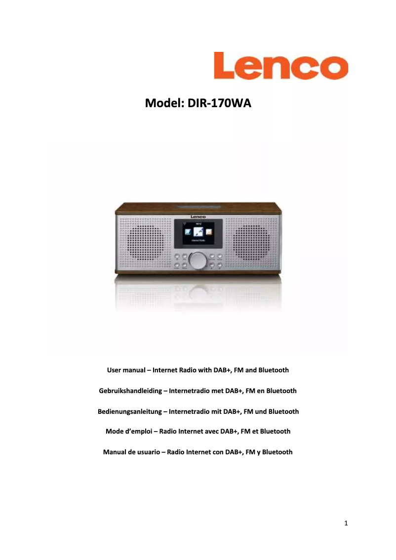 Page 1 de la notice Manuel utilisateur Lenco DIR-170