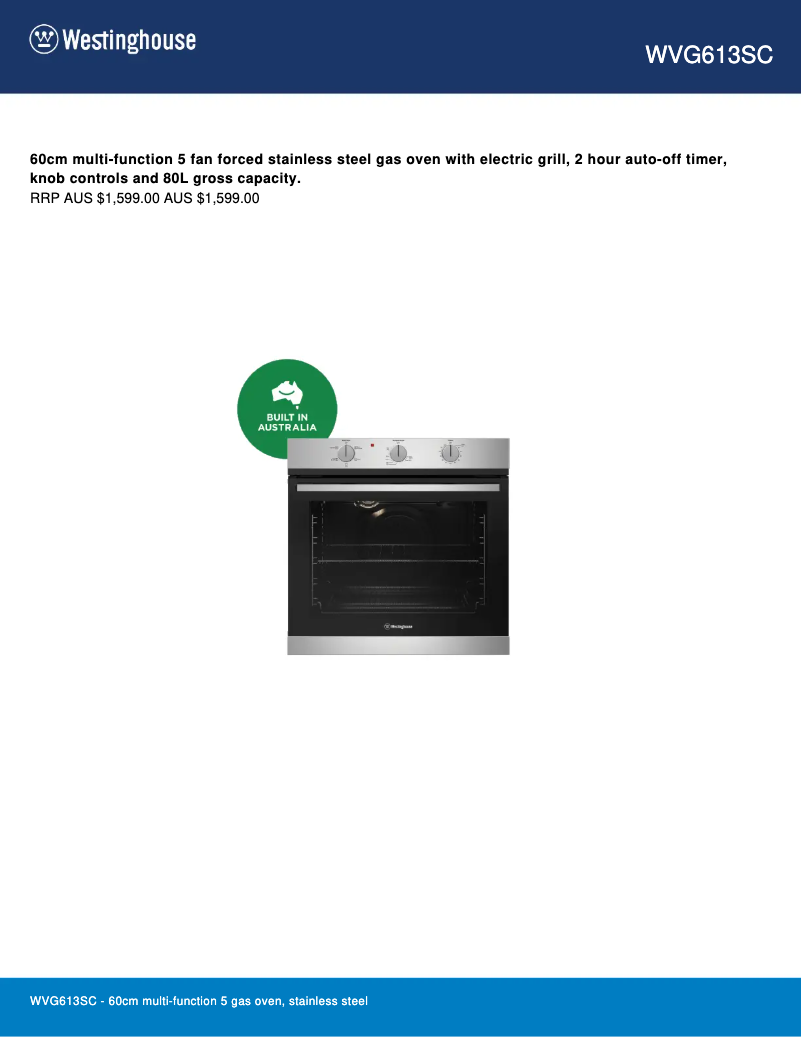 Page 1 de la notice Manuel utilisateur Westinghouse WVG613SCNG