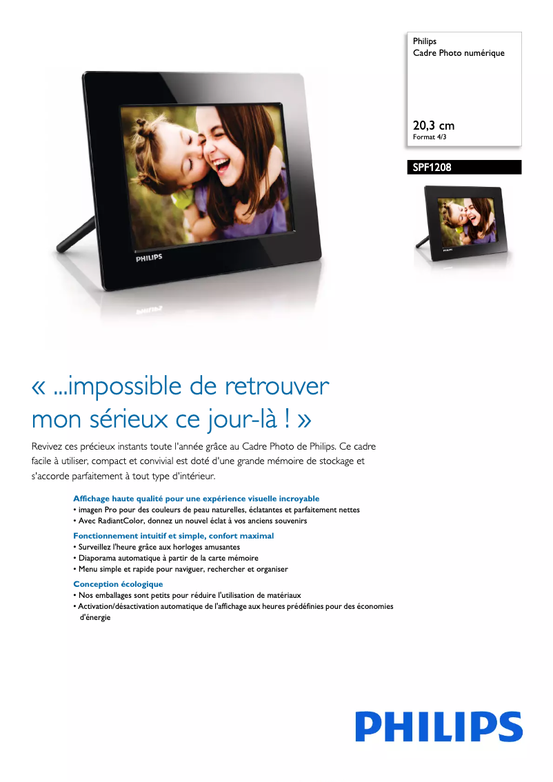 Página 1 del manual Ficha técnica Philips SPF1208