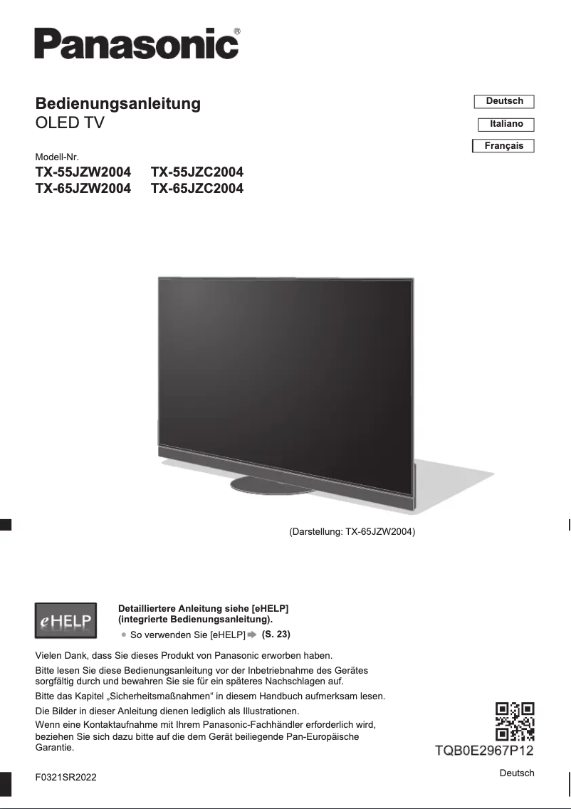 Page 1 de la notice Guide de démarrage rapide Panasonic TX-65JZW2004
