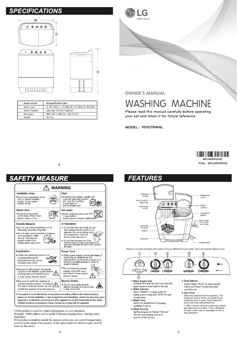Page 1 de la notice Manuel utilisateur LG P0107RWNL
