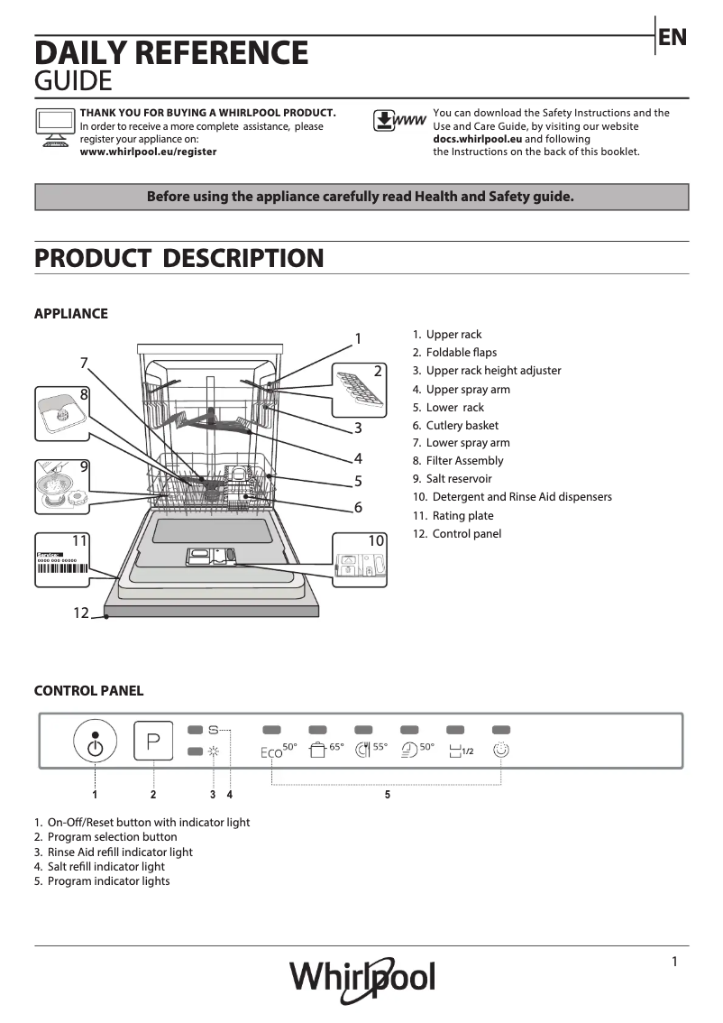 Page 1 de la notice Manuel utilisateur Whirlpool WIE 2B19 IS