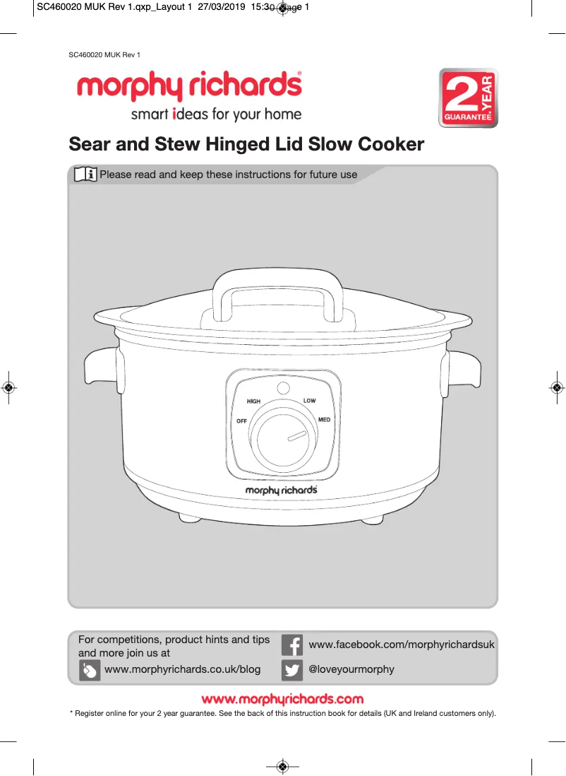 Page 1 de la notice Manuel utilisateur Morphy Richards 460020