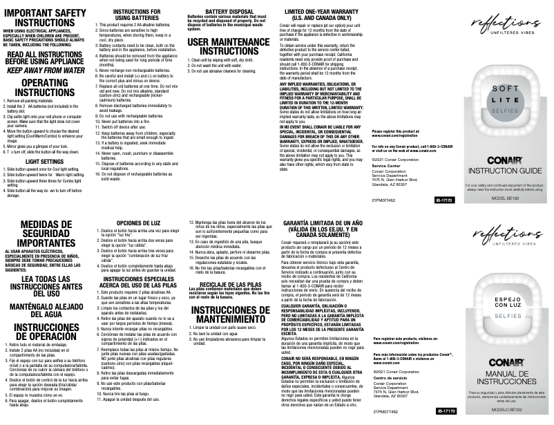 Page 1 de la notice Manuel utilisateur Conair BE102