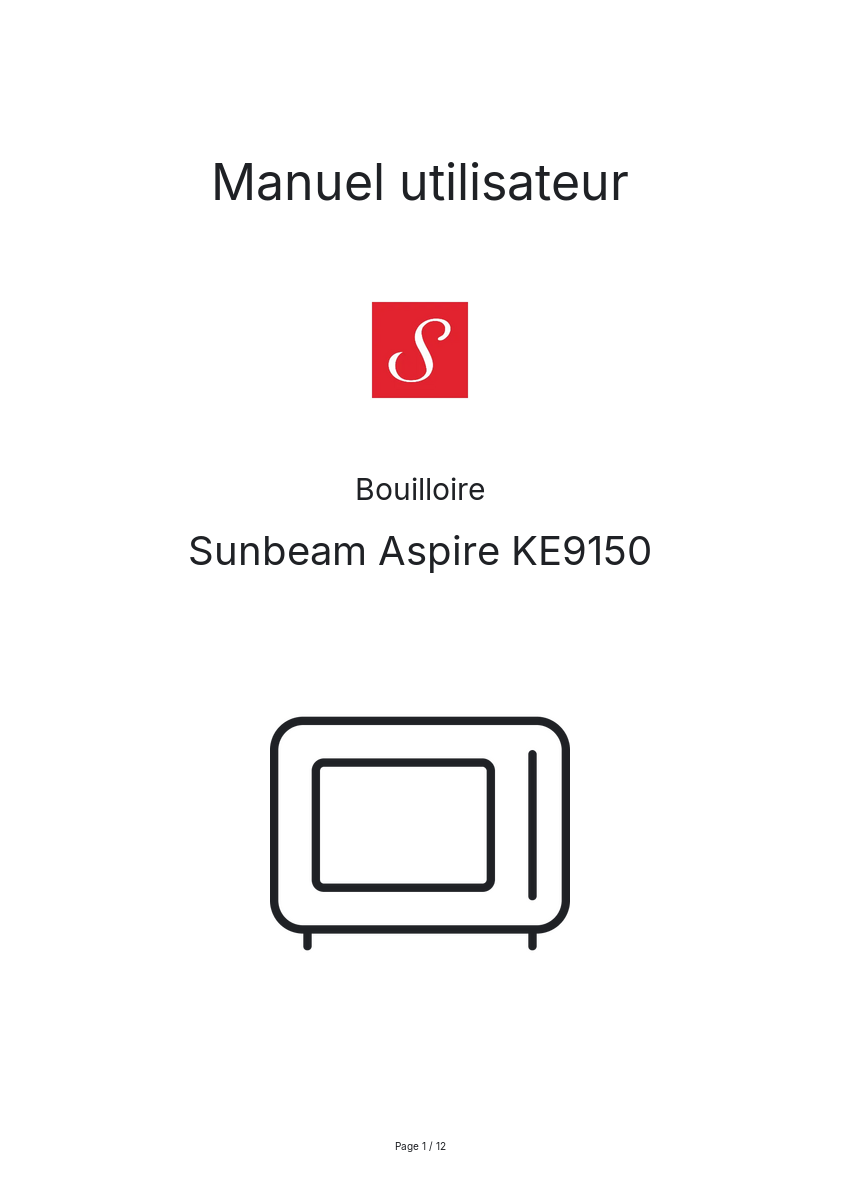 Page n°1 - Manuel utilisateur Sunbeam Aspire KE9150