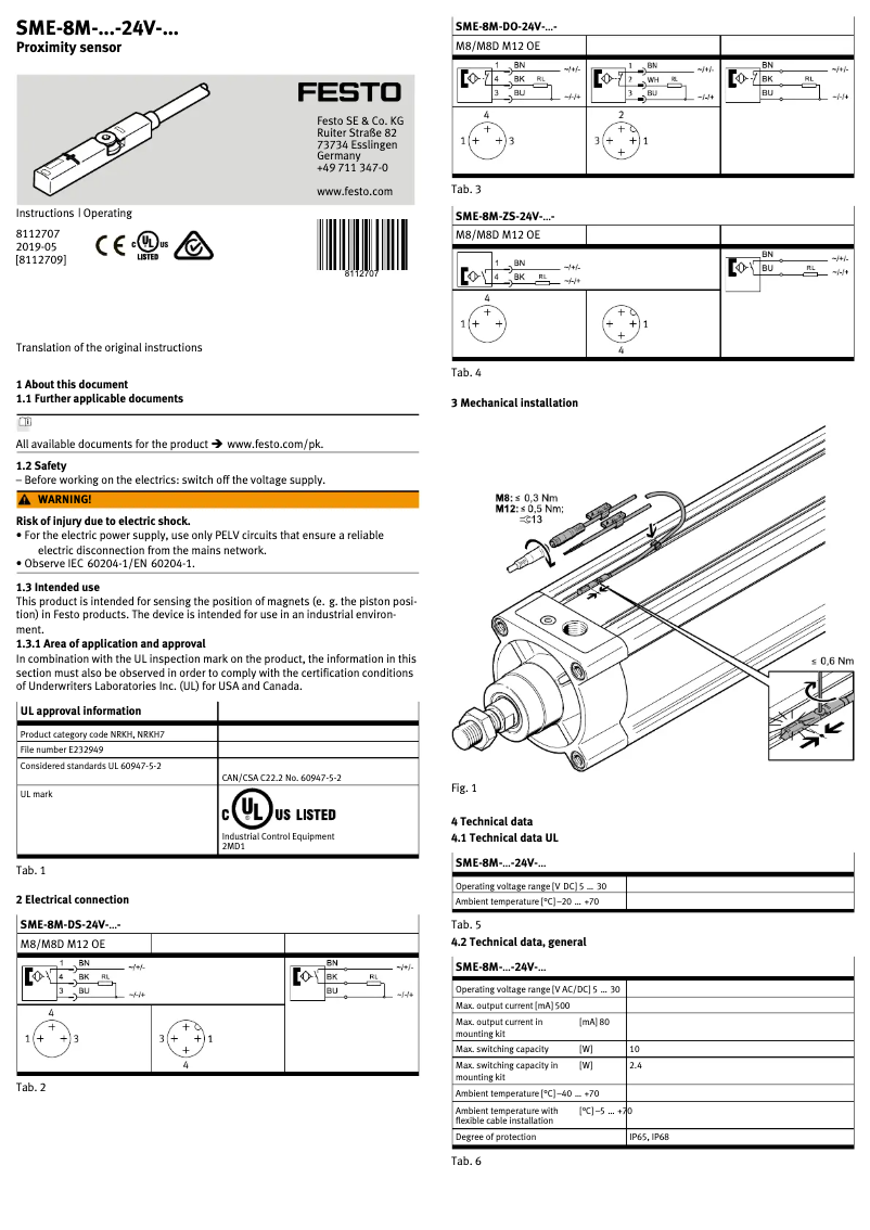 Image de la première page du manuel de l'appareil SME-8M-DS-24V-K-5,0-OE