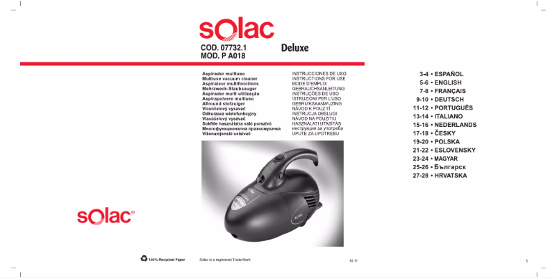 Image de la première page du manuel de l'appareil PA018 Deluxe