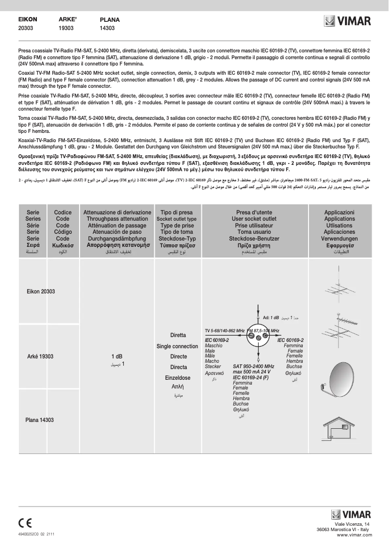 Page 1 de la notice Manuel utilisateur Vimar 20303.N