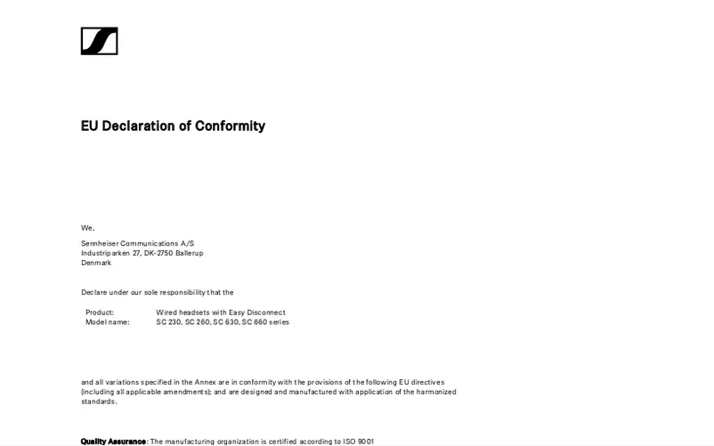 Page 1 de la notice Manuel utilisateur Sennheiser IMPACT SC 260