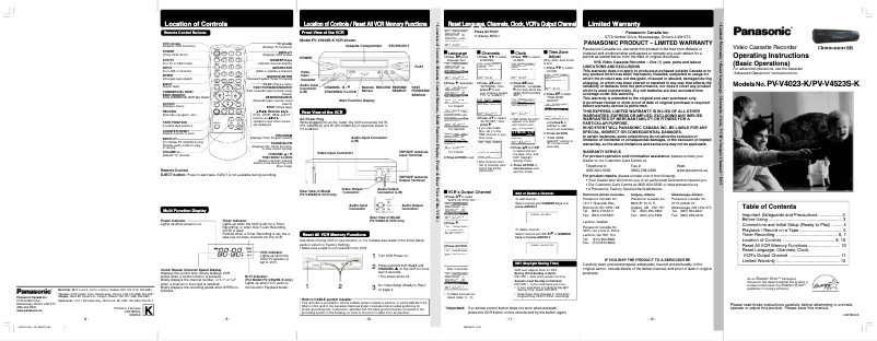 Page n°1 - Manuel utilisateur Panasonic PV-V4523S-K